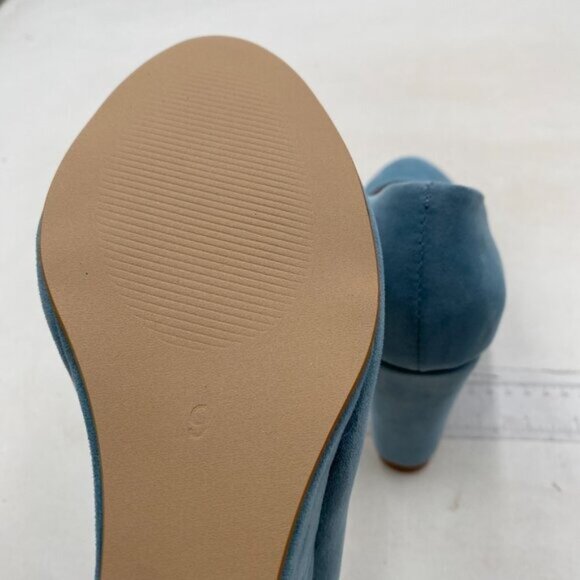 FOWT Women's Classic Wedge Pumps Basic Closed Almond Toe Thick High Heels Blue - Picture 6 of 8